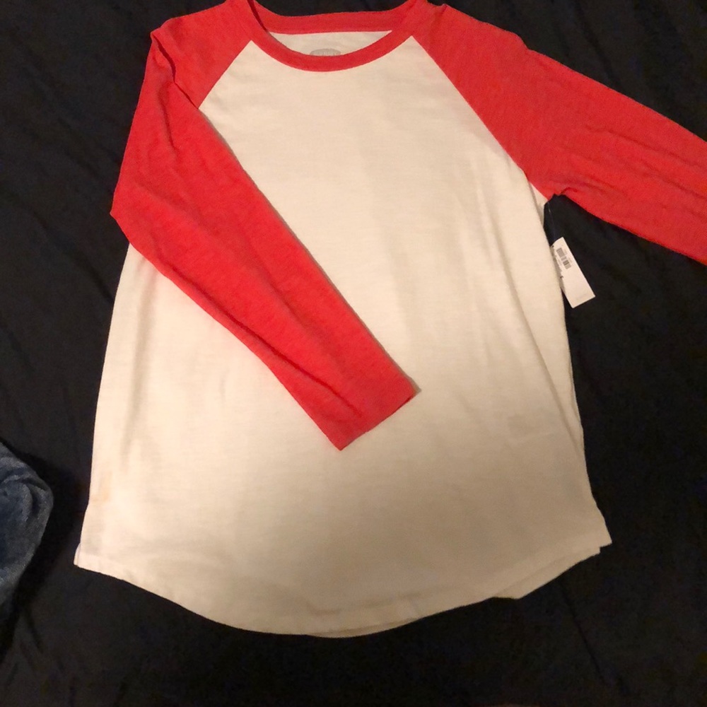 White & Coral Baseball Tee